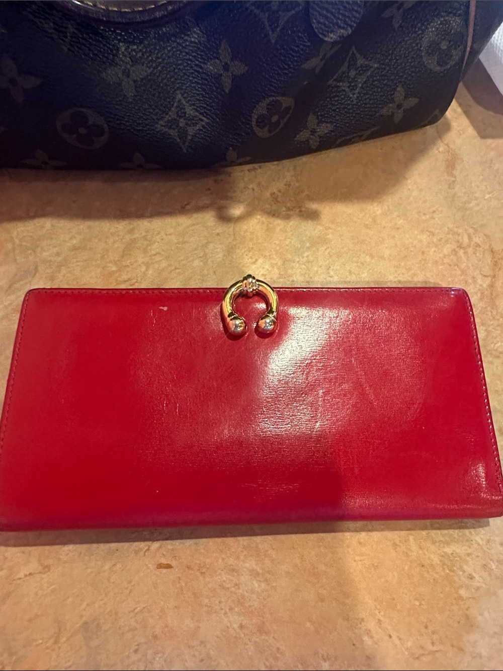 Gucci Red Leather Continental Wallet with Gold Horseshoe Accent